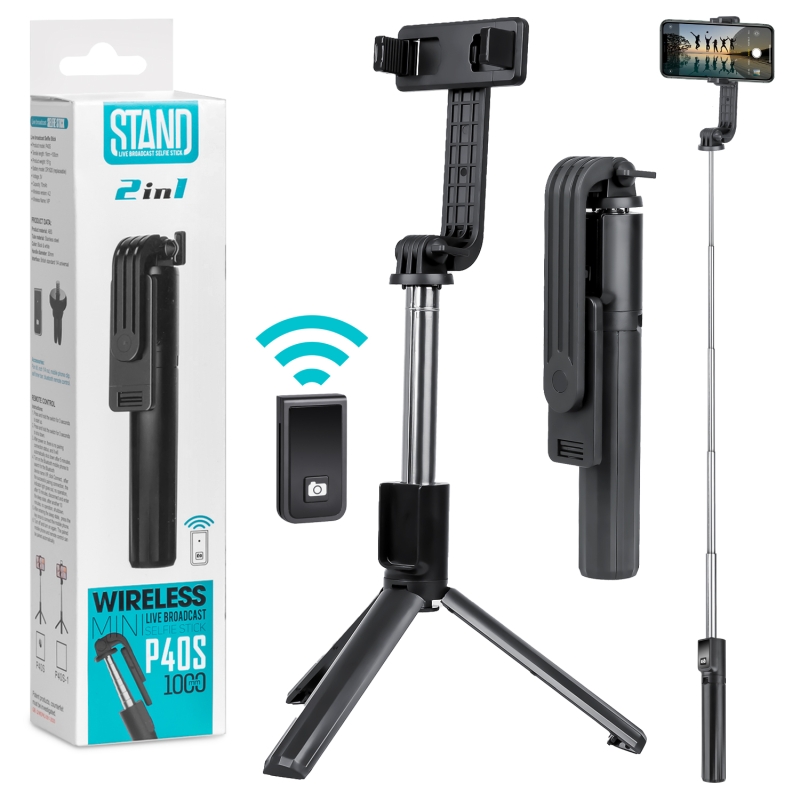 Монопод-трипод с блютуз пультом P40S 1M черный Монопод-трипод с блютуз пультом P40S 1M черный