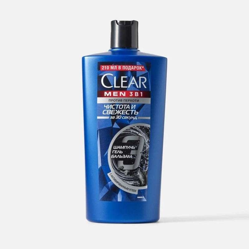Шампунь мужской 3 в 1 против перхоти   Шампунь мужской 3 в 1 против перхоти  "CLEAR MEN"  чистота и свежесть за 30 секунд . Шампунь гель бальзам с активированным углем