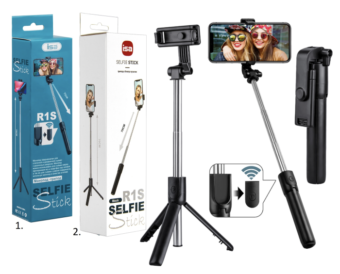 Монопод-трипод с блютуз пультом, R1S ISA черный Монопод-трипод с блютуз пультом, R1S ISA черный