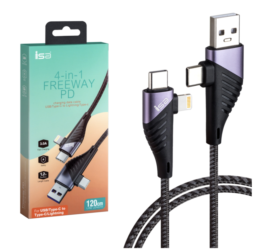 Кабель 4 в 1 USB/Type-C на Type-C /Lightning 1.2m 3А Кабель 4 в 1 USB/Type-C на Type-C /Lightning 1.2m 3А