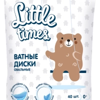 Ватные диски детские LITTLE TIMES овальные, 40 шт