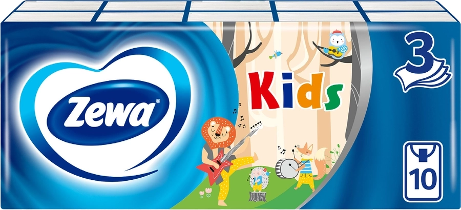 Платочки бумажные детские ZEWA Kids носовые, 3-слоя, 10x10шт Платочки бумажные детские ZEWA Kids носовые, 3-слоя, 10x10шт