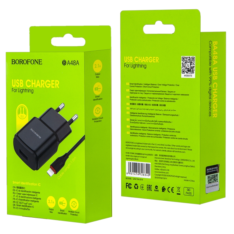 СЗУ BA48A USB на Lightning 2.1A Borofone (EU) черный СЗУ BA48A USB на Lightning 2.1A Borofone (EU) черный