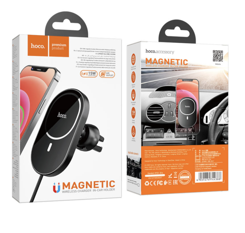 Автодержатель CA90 с беспроводной зарядкой HOCO черный