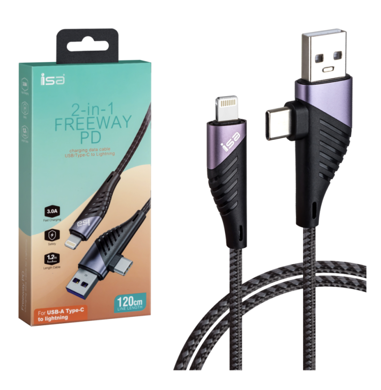 Кабель 2 в 1 USB/Type-C на Lightning 3А Кабель 2 в 1 USB/Type-C на Lightning 3А