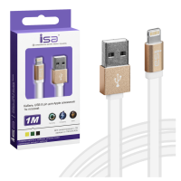 Кабель USB на Lightning 1m алюминий плоский ISA белый