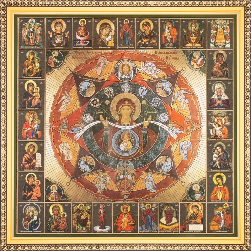 Икона БМ "Неопалимая Купина" и Собор Богородицы, рама 28х28, в коробке