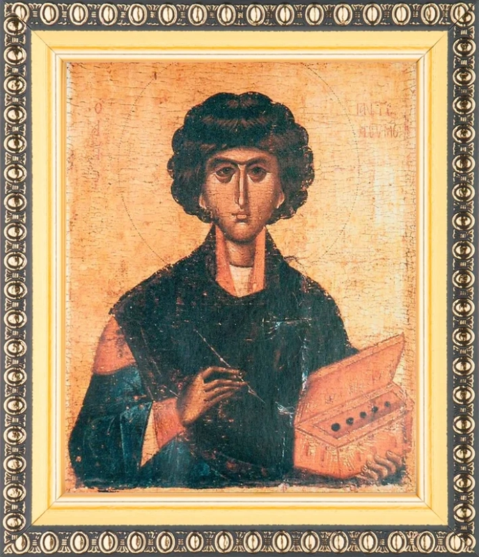 Икона "Пантелеймон Целитель" (стар. образ) 10х12 в раме 13х15