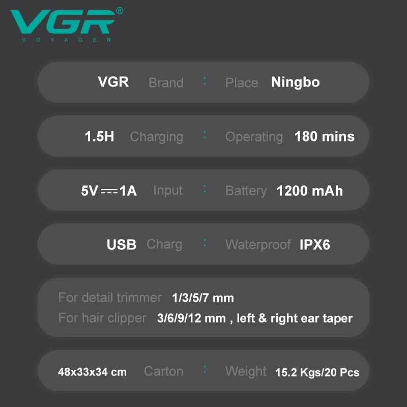 Набор для стрижки волос 8в1 VGR V-103