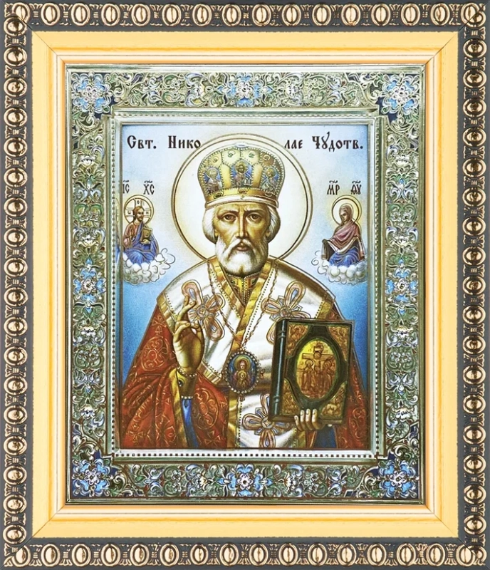 Икона "Николай Чудотворец" в митре, 10х12 в раме 13х15