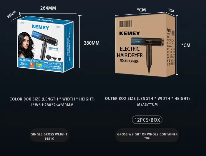 Фен для волос KEMEY KM-6906 Фен для волос KEMEY KM-6906