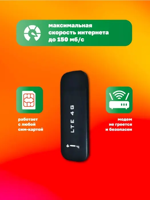 Модем портативный Wi-Fi 3в1 LTE 4G USB Черный Модем портативный Wi-Fi 3в1 LTE 4G USB Черный