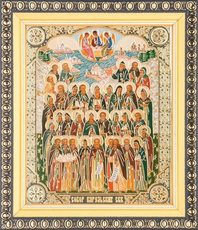 Икона "Собор Карельских святых" 10х12 в раме 13х15