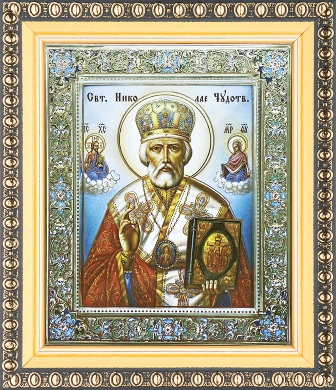 Икона "Николай Чудотворец" в митре, 10х12 в раме 13х15