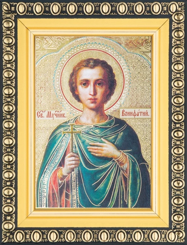 Икона "Вонифатий Тарсийский" 6х9 в раме 8х11