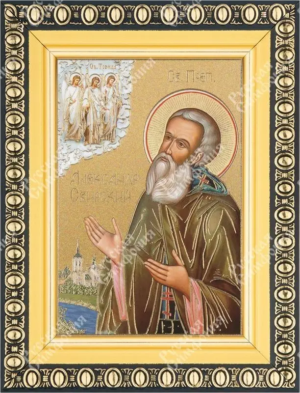 Икона "Александр Свирский", вид 2, 6х9 в раме 8х11