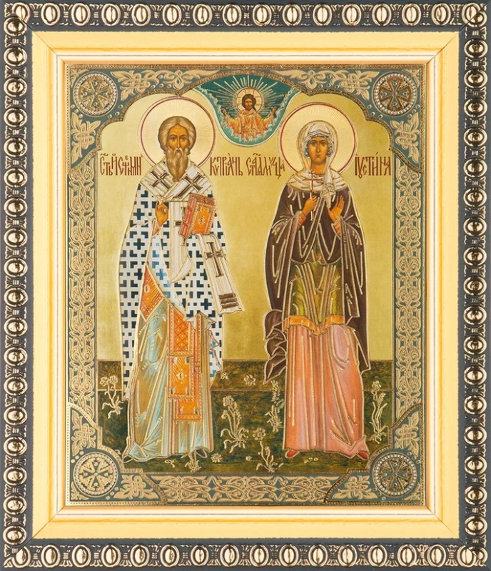 Икона "Киприан и Иустина" 10х12 в раме 13х15