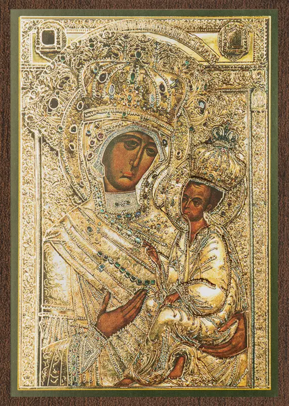 Икона БМ "Тихвинская" в ризе, 6х9 на МДФ-6