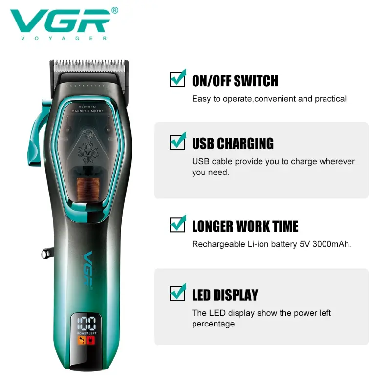 Машинка для стрижки волос VGR V-674 Зеленая