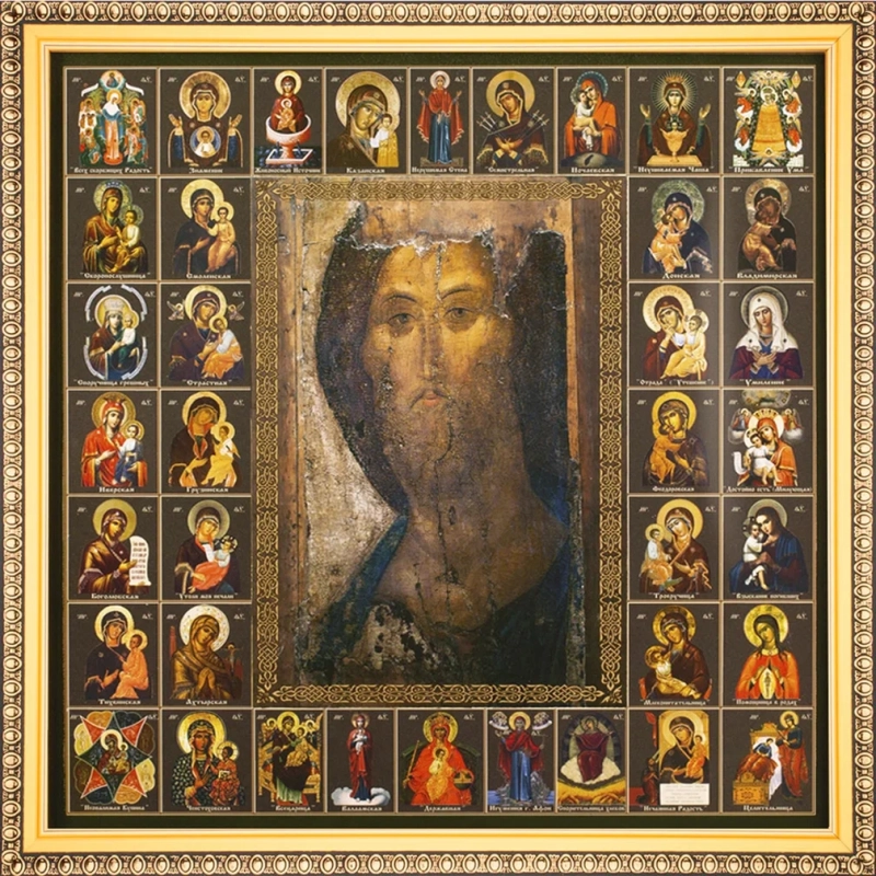 Икона "Спас оплечный" и Собор Богородицы, рама 28х28, в коробке