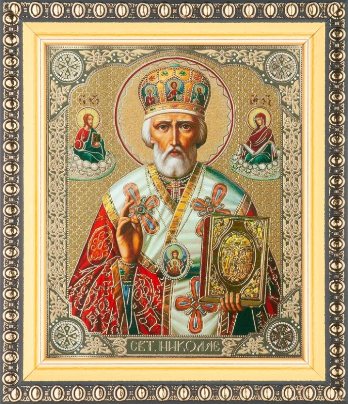 Икона "Николай Чудотворец" в митре, вид 3, 10х12 в раме 13х15