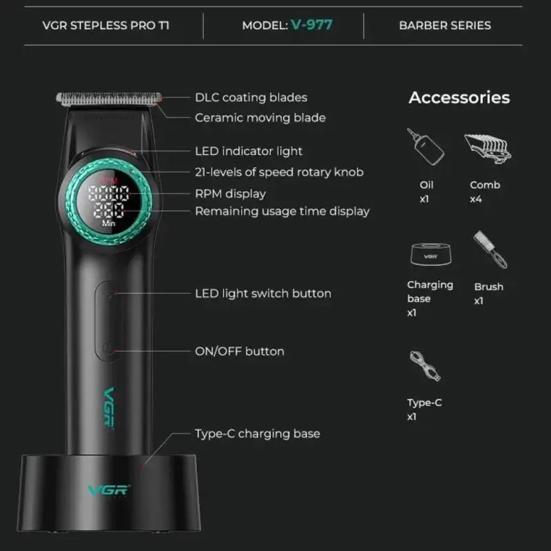 Набор для стрижки волос 2в1 VGR V-977 & V-377 Черный Набор для стрижки волос 2в1 VGR V-977 & V-377 Черный