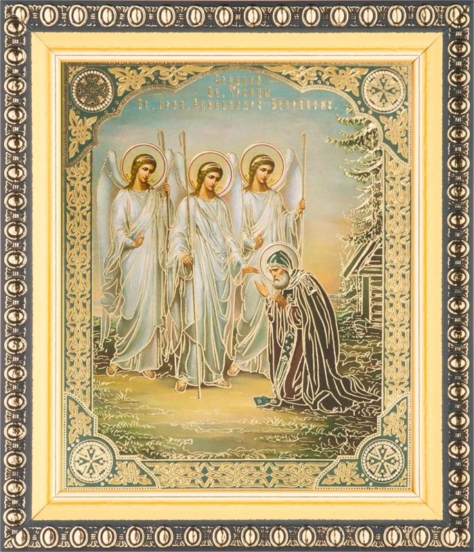 Икона "Явление Св.Троицы Александру Свирскому" 10х12 в раме 13х15
