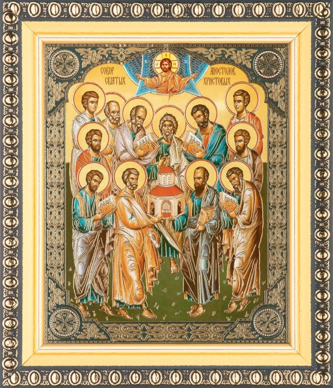 Икона "Собор двенадцати Апостолов", вид 2, 10х12 в раме 13х15