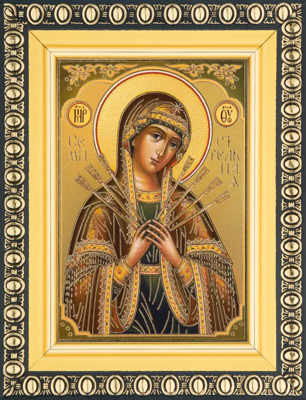 Икона БМ "Семистрельная" 6х9 в раме 8х11