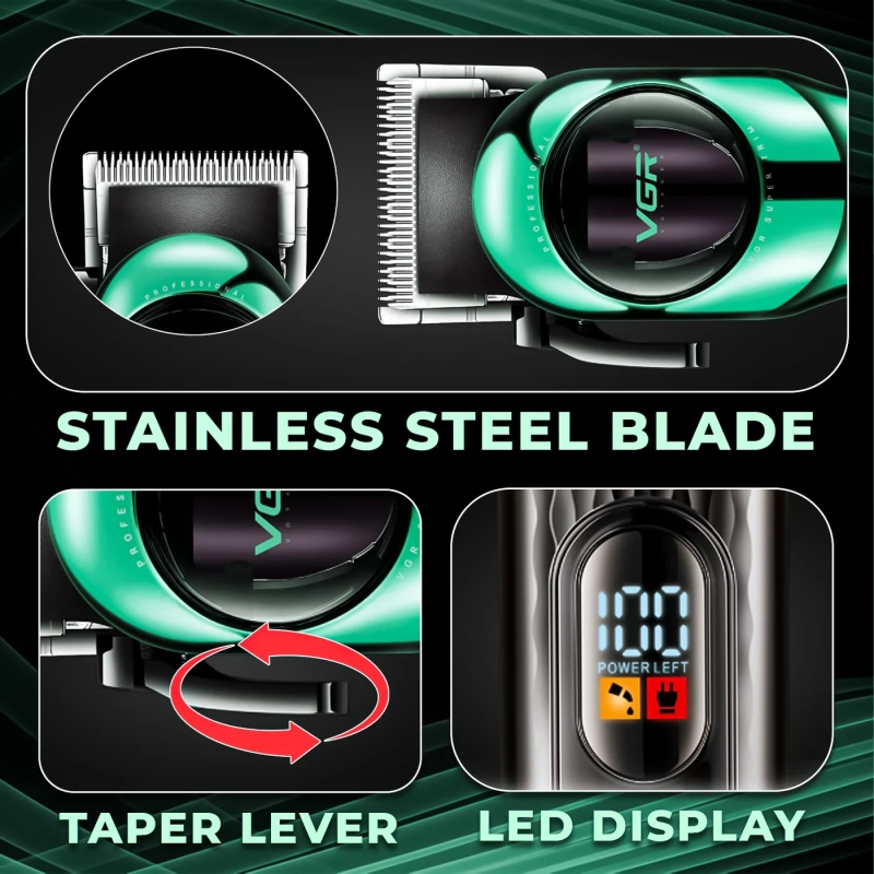 Машинка для стрижки волос VGR V-166 Зеленая