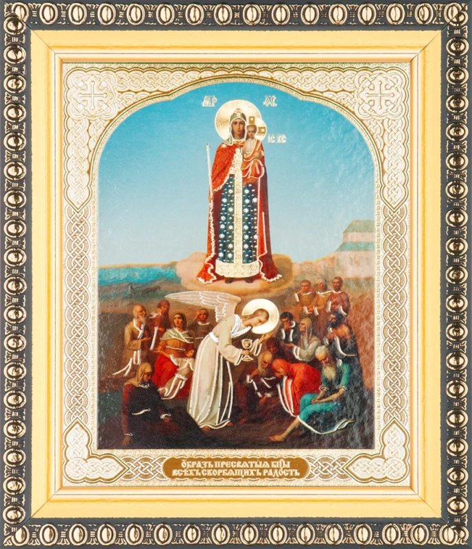 Икона БМ "Всех скорбящих радость" 10х12 в раме 13х15