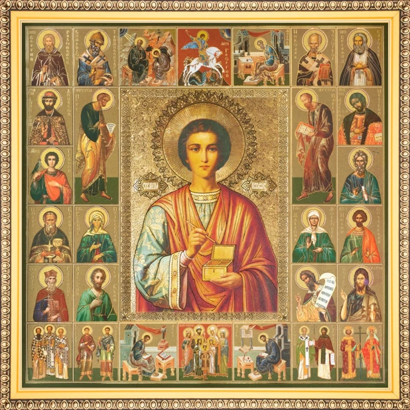 Икона "Пантелеймон Целитель", рама 28х28, в коробке