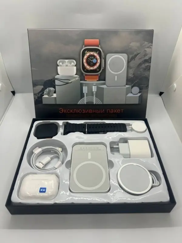 Смарт Набор 6в1 Наушники+Часы Черный Смарт Набор 6в1 Наушники+Часы Черный