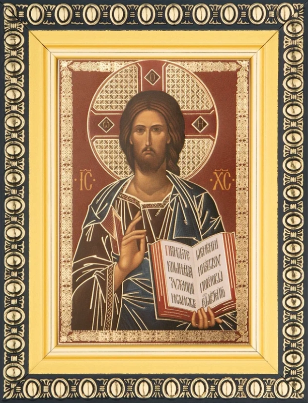 Икона "Господь Вседержитель" 6х9 в раме 8х11