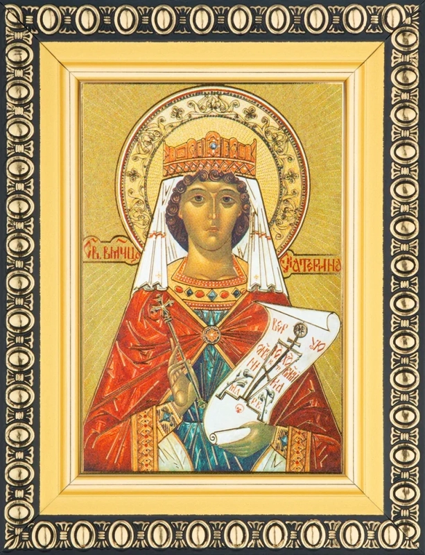 Икона "Екатерина Александрийская" 6х9 в раме 8х11
