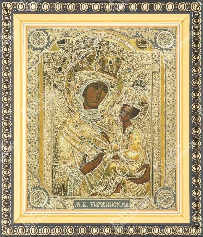 Икона БМ "Тихвинская" в ризе 10х12 в раме 13х15