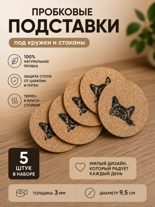 Пробковые подставки под кружки и стаканы