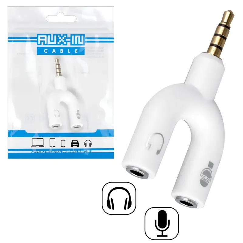 Переходник AUX на 2 AUX N-101 (под наушники + микрофон) белый Переходник AUX на 2 AUX N-101 (под наушники + микрофон) белый