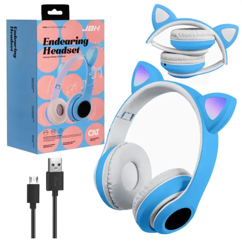 Наушники Bluetooth STM-28 CAT JBH голубые (100шт/кор)