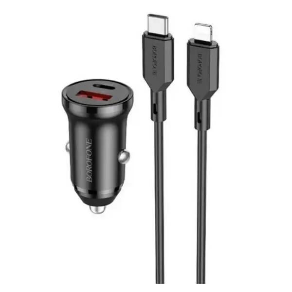 Автомобильное зарядное устройство АЗУ USB + Type-С + кабель Lightning Borofone BZ18A PD20W + QC3.0 Автомобильное зарядное устройство АЗУ USB + Type-С + кабель Lightning Borofone BZ18A PD20W + QC3.0