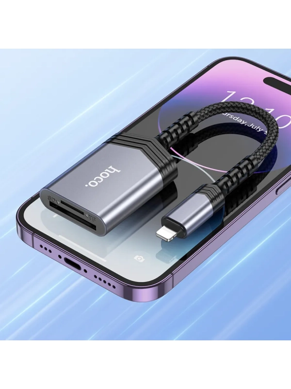Картридер 2 в 1, Lightning, UA25, HOCO, поддержка TF/SD Картридер 2 в 1, Lightning, UA25, HOCO, поддержка TF/SD
