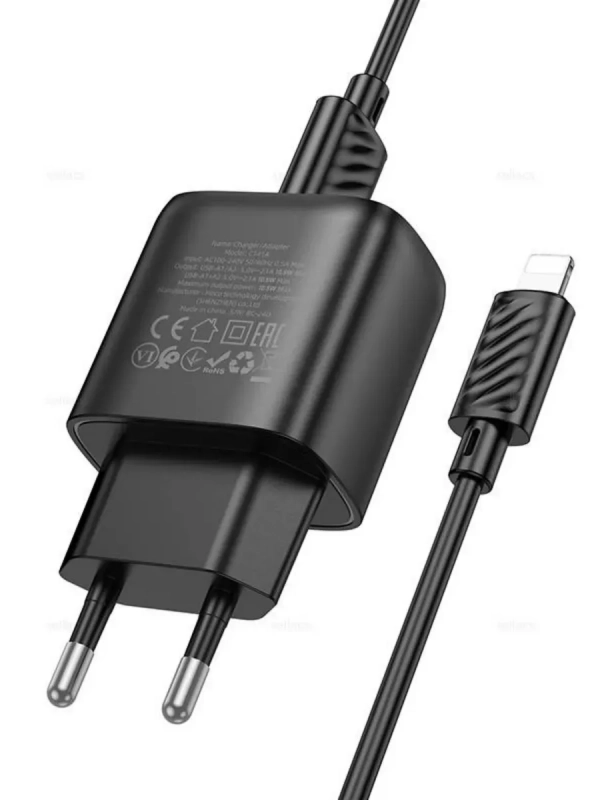 Сетевое зарядное устройство Hoco C141A с кабелем для iPhone Сетевое зарядное устройство Hoco C141A с кабелем для iPhone