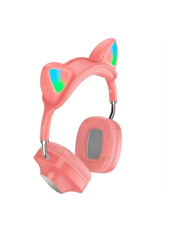Наушники беспроводные полноразмерные светящиеся с ушками Hoco ESD13, розовые