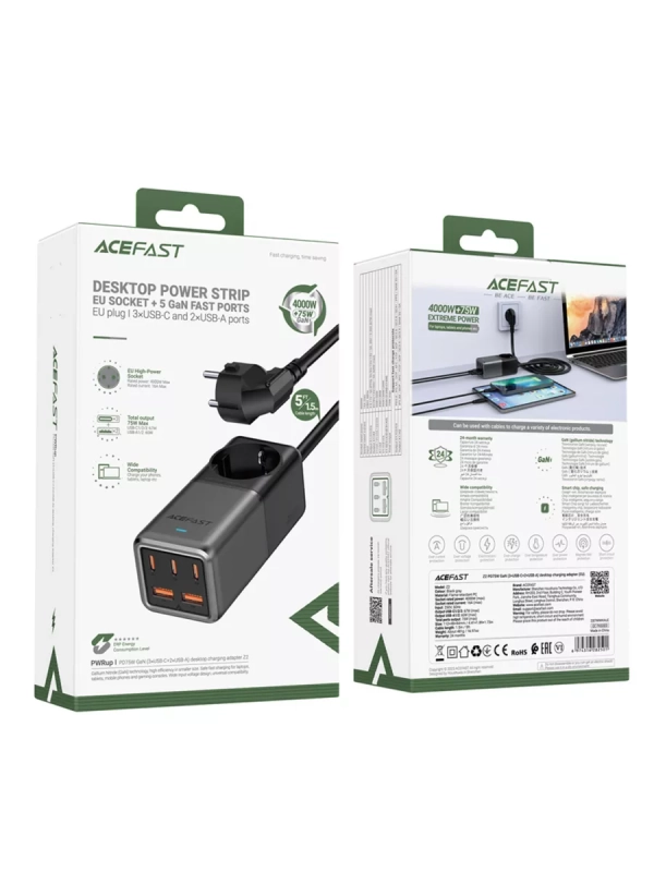 Зарядное устройство Z2 PD75W GaN (3*USB-C+2*USB-A) EU