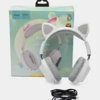 Наушники беспроводные полноразмерные светящиеся с ушками Hoco ESD13, белые