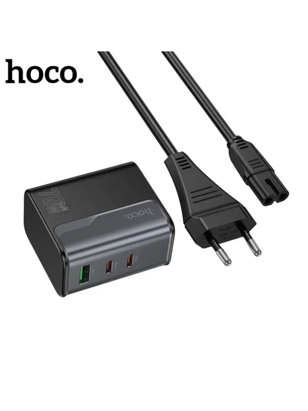 Сетевое зарядное устройство USB/Type-C Hoco CS76A (70W, QC3.0, PD, 3 порта, с сетевым кабелем)