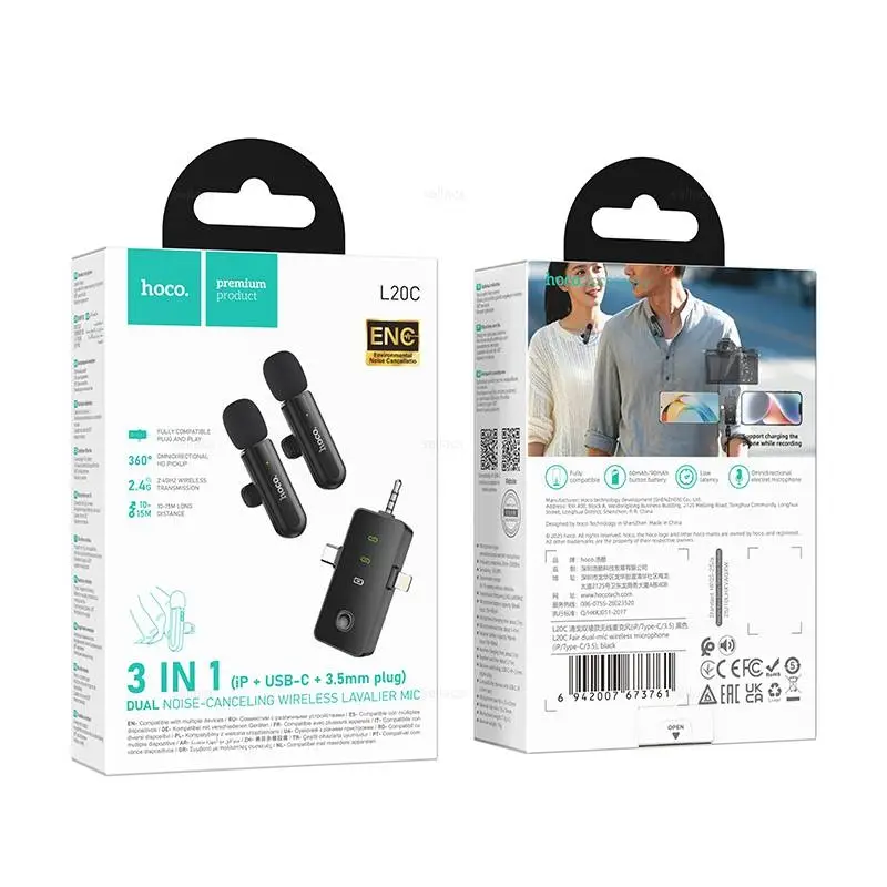 Hoco L20C Fair двойной беспроводной микрофон (iP/Type-C/3.5)