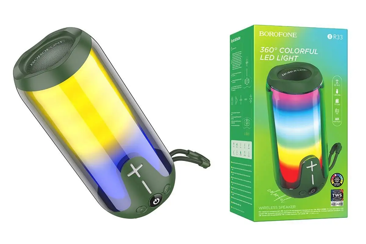 Портативная колонка BOROFONE BR33 (Bluetooth/USB/TF/AUX/светящаяся/5Вт) зеленая