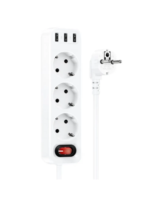 Сетевой фильтр Hoco NS2 White 3 гнезда плюс 3USB Сетевой фильтр Hoco NS2 White 3 гнезда плюс 3USB