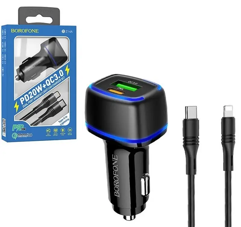 Автомобильное зарядное устройство BZ14A USB+Type-C +Кабель PD20W Автомобильное зарядное устройство BZ14A USB+Type-C +Кабель PD20W